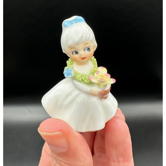 Vintage Girl Figurine Napcoware Japan Side Eye Sassy Flowers Blue Bow Bone China - Picture 9 of 10